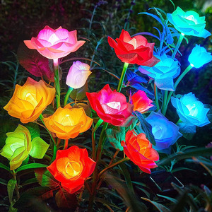 LED自动变色玫瑰花灯太阳能户外庭院装饰花园草坪插地防水景观灯