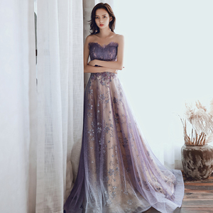 宴会晚礼服轻奢2024新款紫色高定气质显瘦梦幻仙气长款抹胸礼服裙