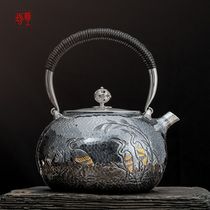 细工坊银壶 纯银9999烧水壶日本纯手工一张打南瓜煮水壶茶具