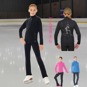 花样滑冰训练服女童加绒滑冰服套装溜冰服装成人黑色烫钻保暖儿童