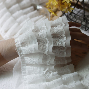 白色雪纺蕾丝花边辅料服装裙摆娃娃衣服手工褶皱荷叶边装饰材料宽
