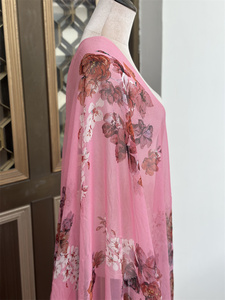特价出售超美桃粉色花型真丝乔其纱100%桑蚕丝裙子丝巾布料面料