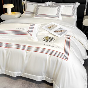 七星级酒店风简约冰丝四件套丝滑裸睡床笠款白色被套床单欧式床品