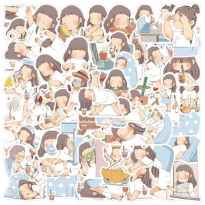 50张可爱韩式插画风微胖女孩的生活手帐贴纸手机水杯创意装饰贴画
