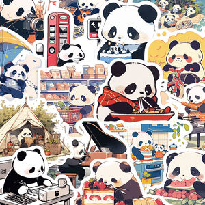100张熊猫的日常贴纸ins风panda卡通插画创意diy装饰手账手机贴画