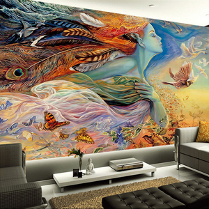 欧式彩绘抽象艺术大型壁画个性创意涂鸦酒吧装修壁纸客厅影视墙布
