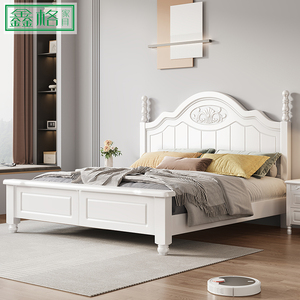 美式实木床1.8米双人床现代简约1.5米床主卧婚床韩式白色美式家具