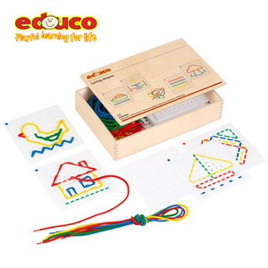 荷兰EDUCO穿绳游戏盒 儿童穿线板玩具精细动作穿编图案动手4岁5岁