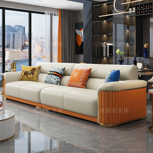 轻奢沙发真皮四人位直排横厅组合后现代简约高端意式奢华客厅家具