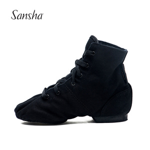 Sansha 法国三沙正品爵士舞靴高筒系带帆布面皮底瑜伽现代舞鞋