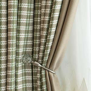 槟格 棉麻格子拼色窗帘布遮光美式北欧日式简约现代客厅卧室 定制