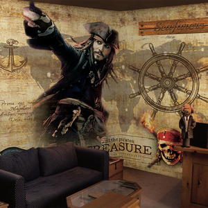复古怀旧墙纸餐厅酒吧壁画加勒比海盗船船舱壁纸航海地图背景墙布