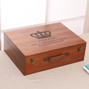 实木长方形木盒子复古木盒带锁收纳盒木质收纳箱桌面收纳盒带锁