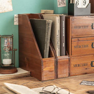 办公室桌面收纳盒书桌工位木质zakka整理架A4 A5复古柜文件置物架