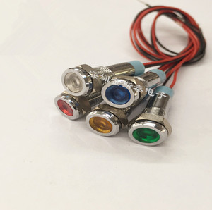 灯座6MM 8mm防水LED金属指示灯 6V12V24V220伏带线二极发光小灯泡