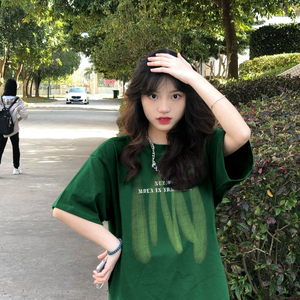 墨绿色短袖t恤女夏季新款oversize原创小众独特别致港味chic上衣