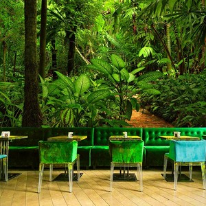 东南亚热带雨林绿色植物墙布定制北欧叶子壁布客厅电视背景墙壁画