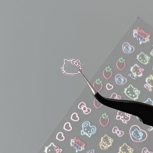 荧光KT猫浮雕立体美甲贴纸韩系3D学生可爱diy防水美甲贴装饰贴