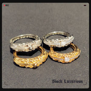 Black Luxurious电镀22K18K白金色摇滚INS十字架KEEPER镶钻戒指
