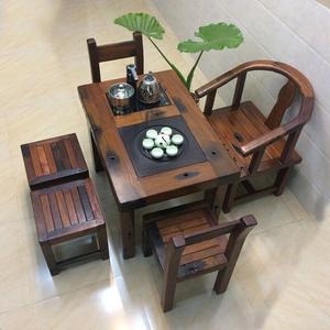 尤亚(YOUYA)茶桌老船木茶桌椅组合方形小茶几桌喝茶桌茶台实木
