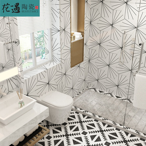 简约现代几何水泥花砖纯色瓷砖客厅洗手间防滑耐磨拼花特色六角砖