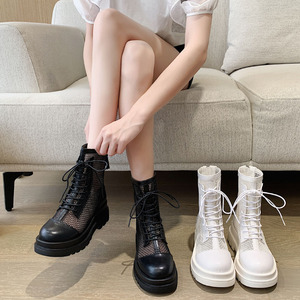 马丁靴女款夏季薄款靴子透气网靴镂空靴厚底凉靴2024新款白色短靴