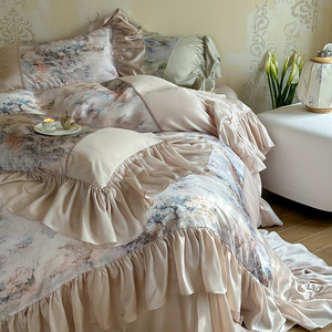 法式复古风60支莱赛尔天丝四件套床单式夏季凉感丝滑印花被套床品