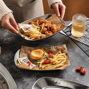 舍里西餐厅复古餐盘薯条装盘创意马口铁小托盘干果盘零食盘小吃盘