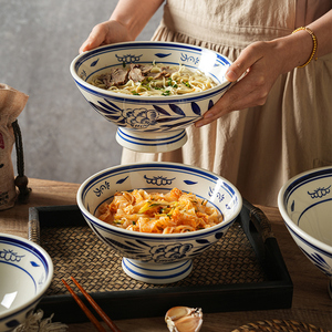 舍里手绘青花秦海碗陶瓷釉下彩油泼面碗拉面碗大容量面碗汤碗商用