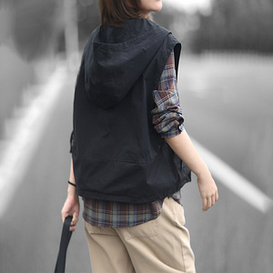 Mapping*香港女装复古日系文艺宽松显瘦时髦休闲纯色连帽卫衣马夹