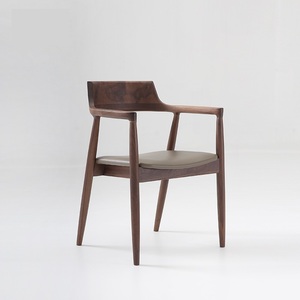 北欧黑胡桃书桌椅全实木餐椅橡木简约现代办公围椅皮垫软包桌椅子