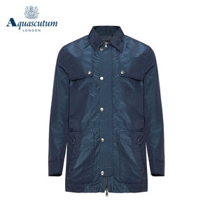 Aquascutum/雅格狮丹男士英产科技蓝撞色风衣外套Q3950EM341