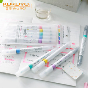 日本kokuyo国誉mark马克笔淡色荧光笔双头记号笔重点标记笔