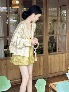 新中式国风黄色盘扣外套上衣短裤两件套轻熟风夏季女装2024年新款