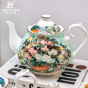 白玫瑰英式红茶壶下午茶具欧式骨瓷咖啡壶陶瓷家用水壶咖啡单壶