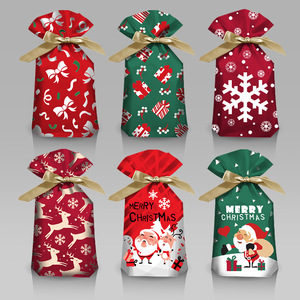 50个圣诞节苹果袋子束口礼品袋丝带抽绳糖果袋小礼物袋塑料包装袋