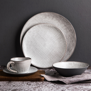 Lototo日式陶瓷创意布纹餐具家用盘子菜盘平盘沙拉盘牛排盘早餐盘