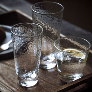 lototo日式玻璃杯子家用创意小清新水杯玻璃简约锤目纹酒杯茶杯子