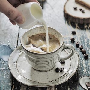 lototo格雷创意日式个性杯子陶瓷咖啡杯碟套装复古螺纹咖啡奶茶杯