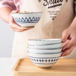 日式和风家用手绘釉下彩复古陶瓷甜品饭碗小碗沙拉碗汤碗面碗餐具