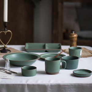 Lototo日式陶瓷餐具复古平盘饭碗家用面碗沙拉碗鱼盘碟茶杯马克杯