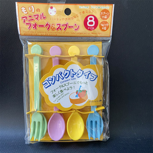 日本KM儿童彩色勺子叉子塑料小餐勺蛋糕勺子套装西餐甜品水果叉勺