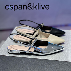 cspan＆klive24夏新款CK70920144法式尖头平底玛丽珍包头小ck凉鞋