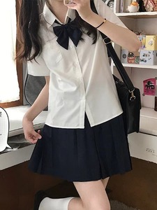 JK衬衫女学生夏季学院风韩版宽松短袖纯色基础款百搭上衣白色衬衣