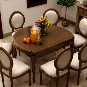 美式乡村实木餐桌椅组合吃饭桌家用4人6人伸缩餐桌小户型折叠圆桌