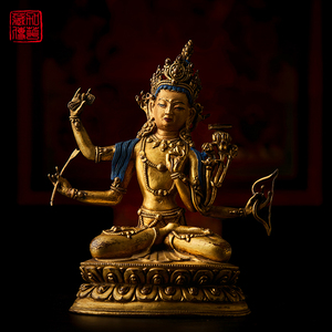 宫本 西藏〓 四臂文殊菩萨〓 密宗铜鎏金殊胜佛像  已装藏