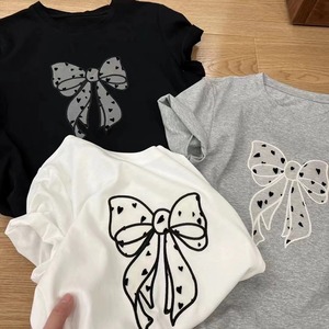 KK家2024夏季新款女装韩国货上衣设计感小众蝴蝶印花短袖正肩T恤