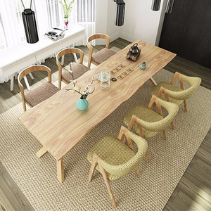 北欧实木长条办公桌原木大板泡茶桌创意大型工作台简约餐桌椅组合