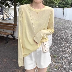 夏季黄色冰丝针织罩衫女外搭薄款设计感小众宽松防晒t恤空调上衣
