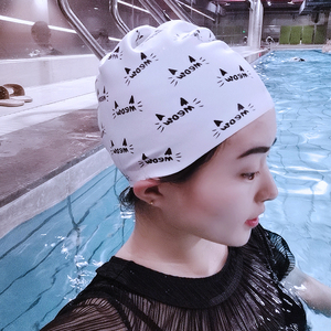 时尚猫耳游泳帽男女长发舒适不勒头专业防水大头围硅胶泳帽加大码